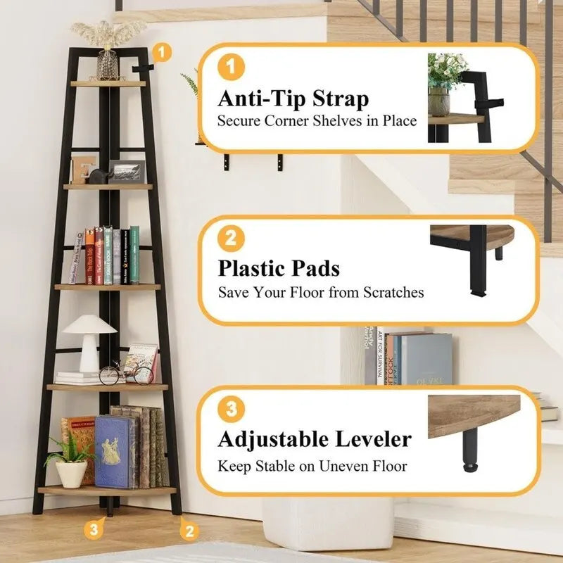 Rustic Tall Corner Bookshelf