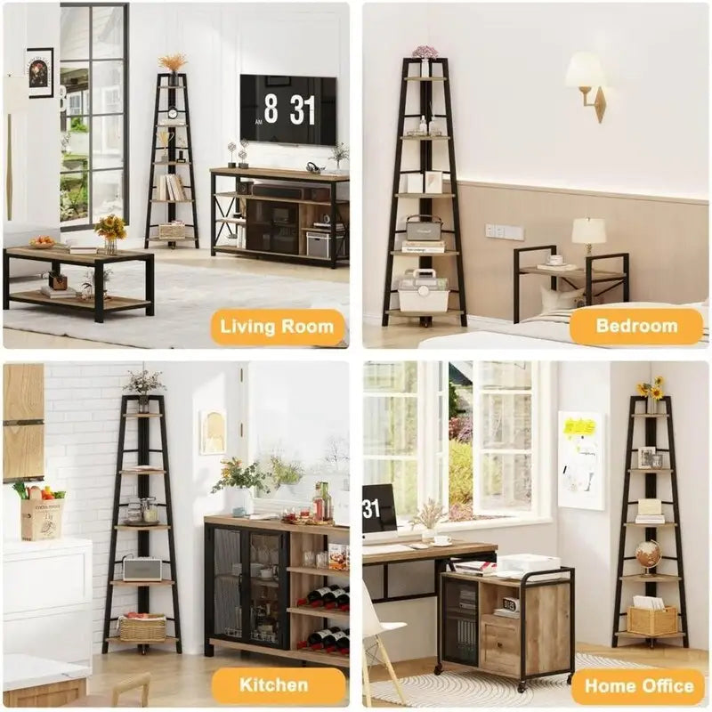 Rustic Tall Corner Bookshelf