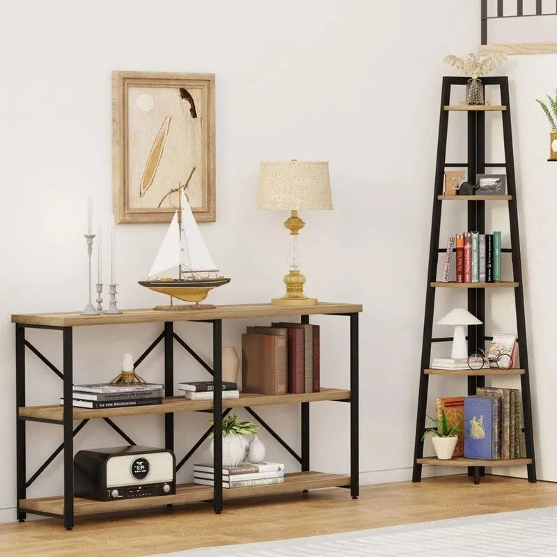 Rustic Tall Corner Bookshelf