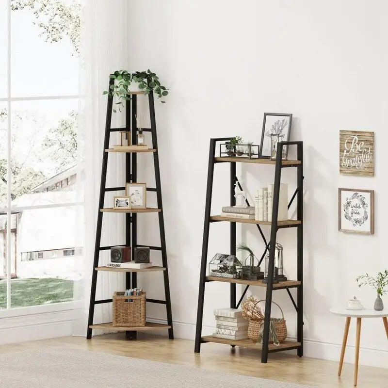 Rustic Tall Corner Bookshelf