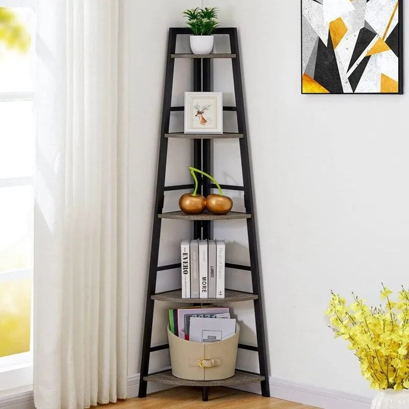 Rustic Tall Corner Bookshelf