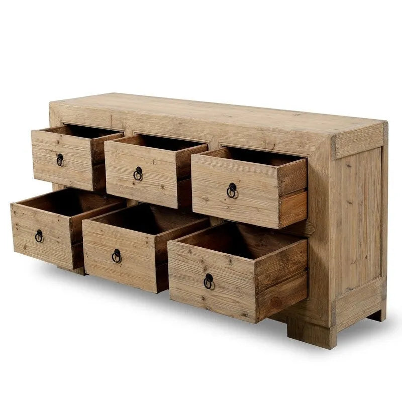The Chest Of Drawers Is Made From Weathered Natural Pine Wood.