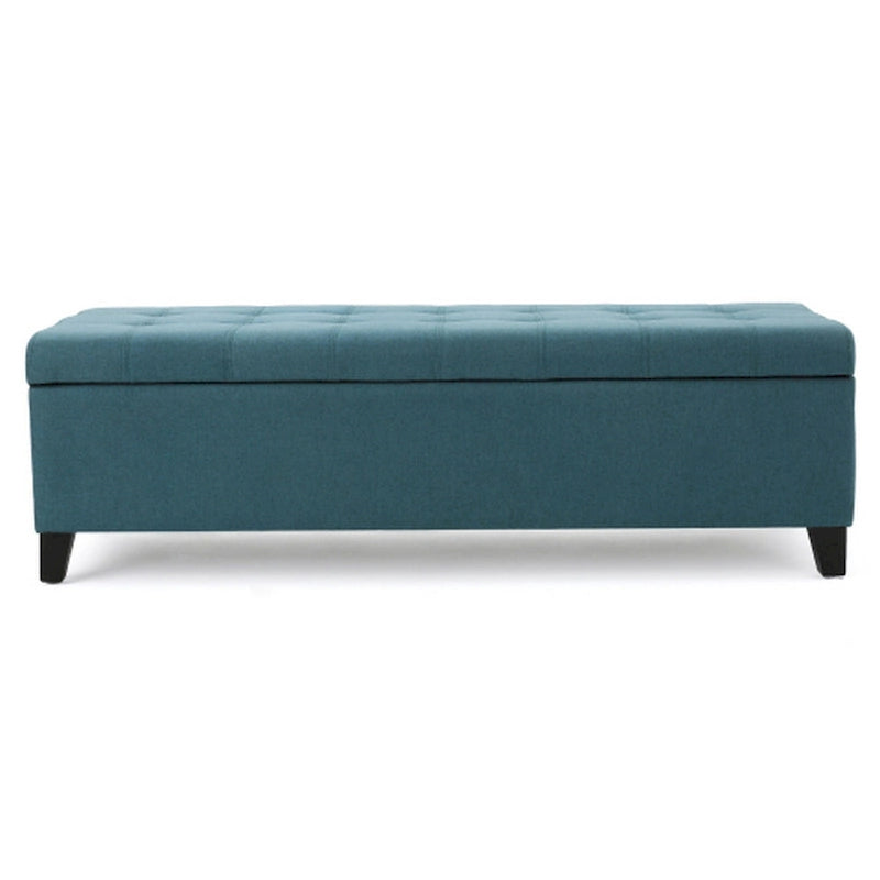 Storage Ottoman Bench, Tufted, Teal Blue, 2-3 Seater