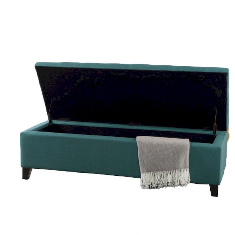 Storage Ottoman Bench, Tufted, Teal Blue, 2-3 Seater