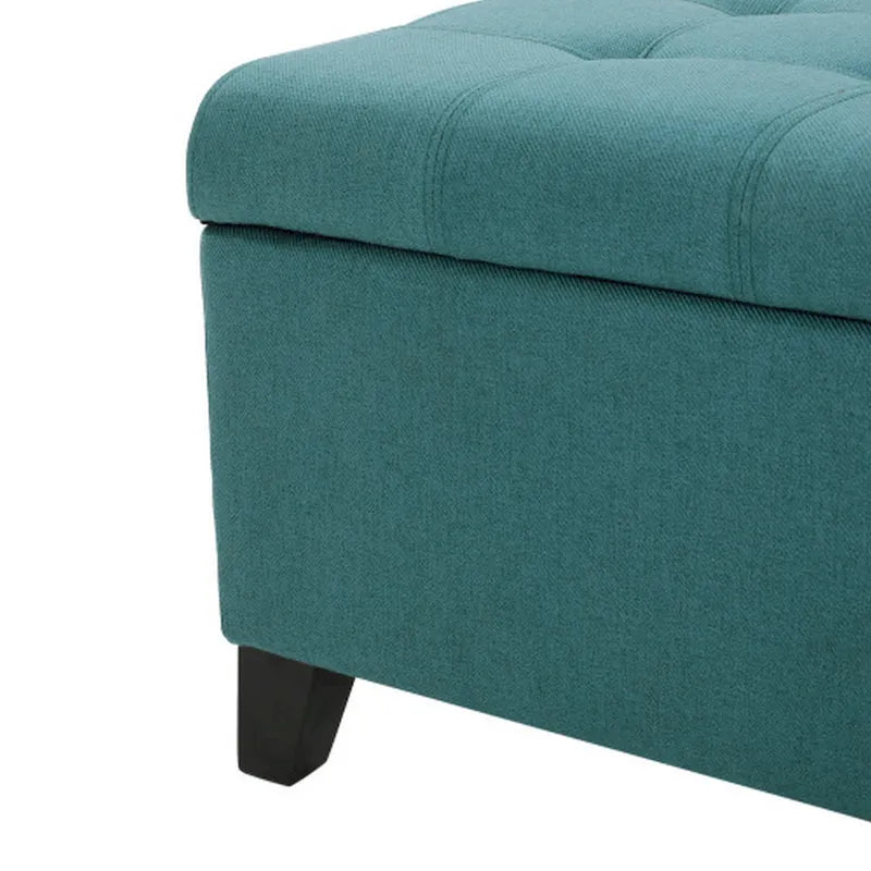 Storage Ottoman Bench, Tufted, Teal Blue, 2-3 Seater