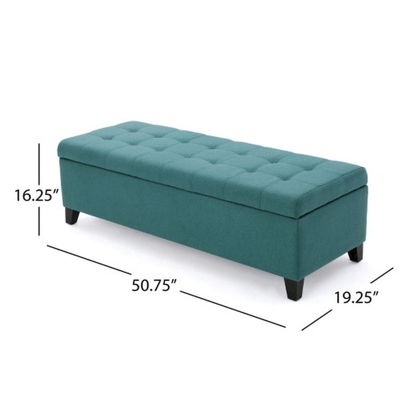 Storage Ottoman Bench, Tufted, Teal Blue, 2-3 Seater