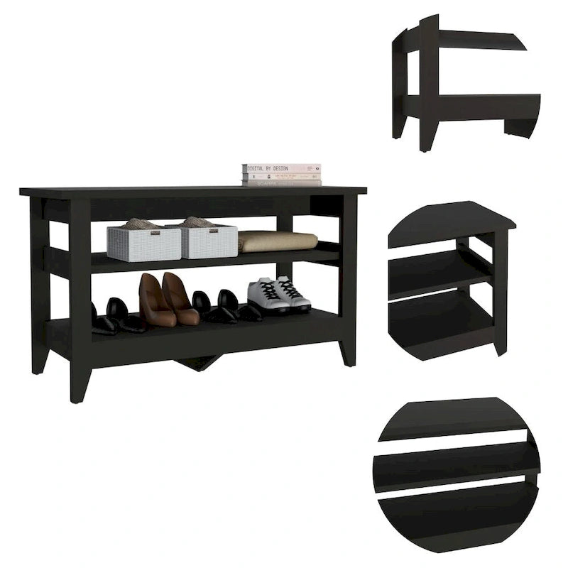 Storage Bench With Two Open Shelves And Four Legs.