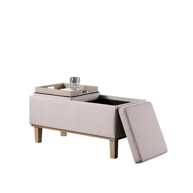 17-inch Fabric Upholstered Seat Flip Storage Bench with Unfinished Legs