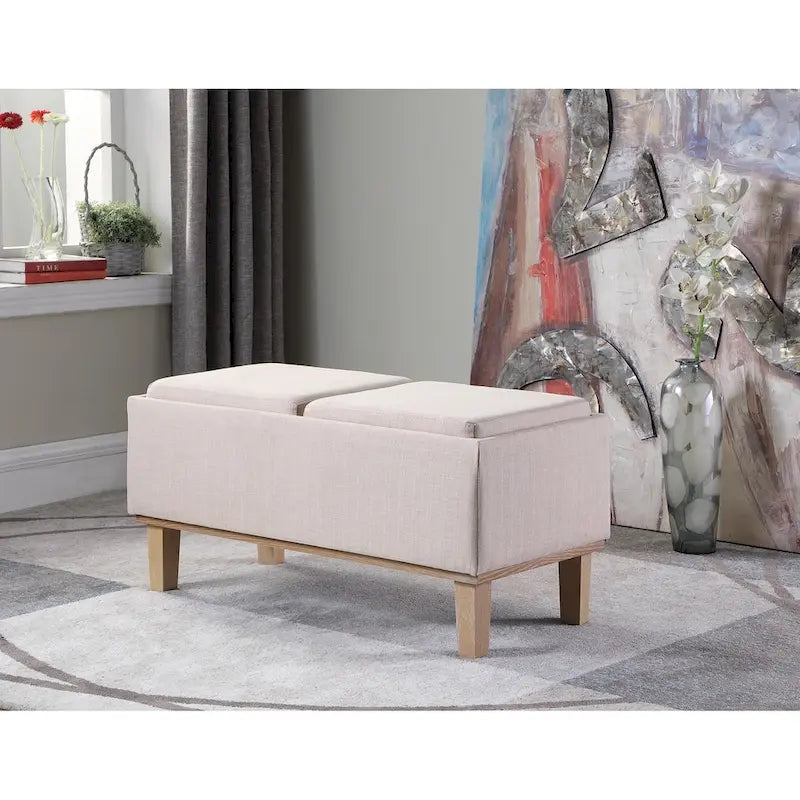 17-inch Fabric Upholstered Seat Flip Storage Bench with Unfinished Legs