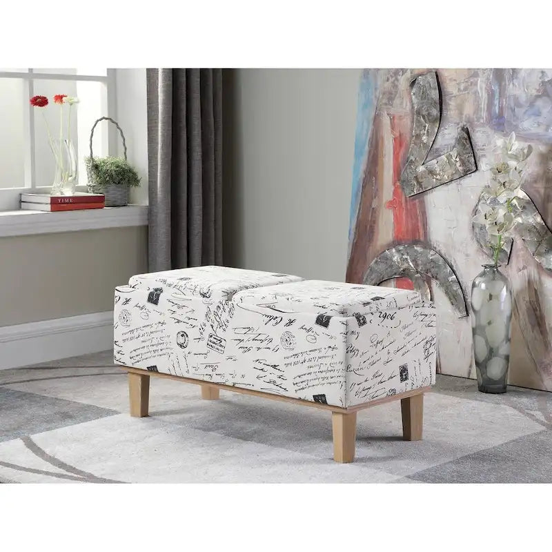 17-inch Fabric Upholstered Seat Flip Storage Bench with Unfinished Legs