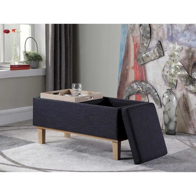 17-inch Fabric Upholstered Seat Flip Storage Bench with Unfinished Legs