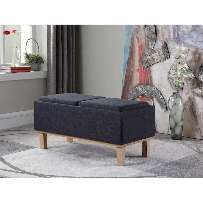 17-inch Fabric Upholstered Seat Flip Storage Bench with Unfinished Legs