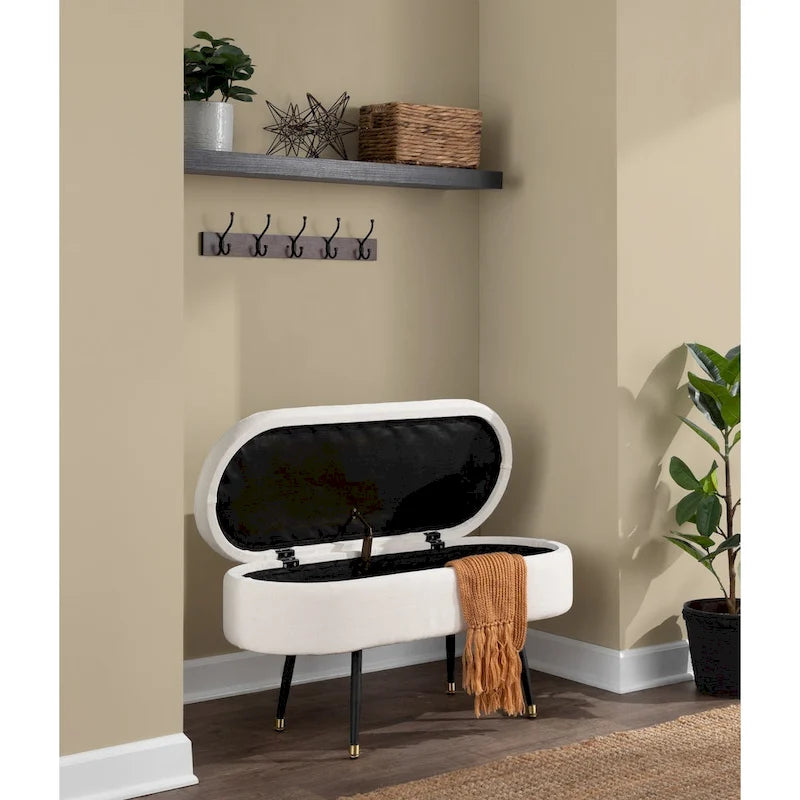 Modern Mid-Century Storage Bench With Cushioned Seat, 39" Long, 500lb Capacity