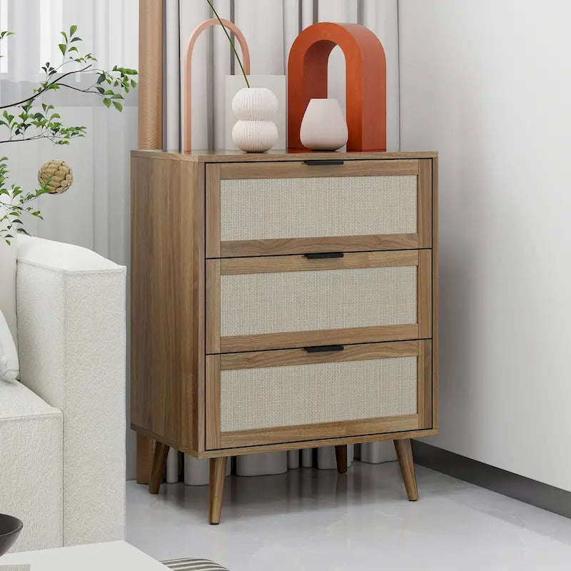 Rattan 3 Drawer Cabinet for bedroom living room
