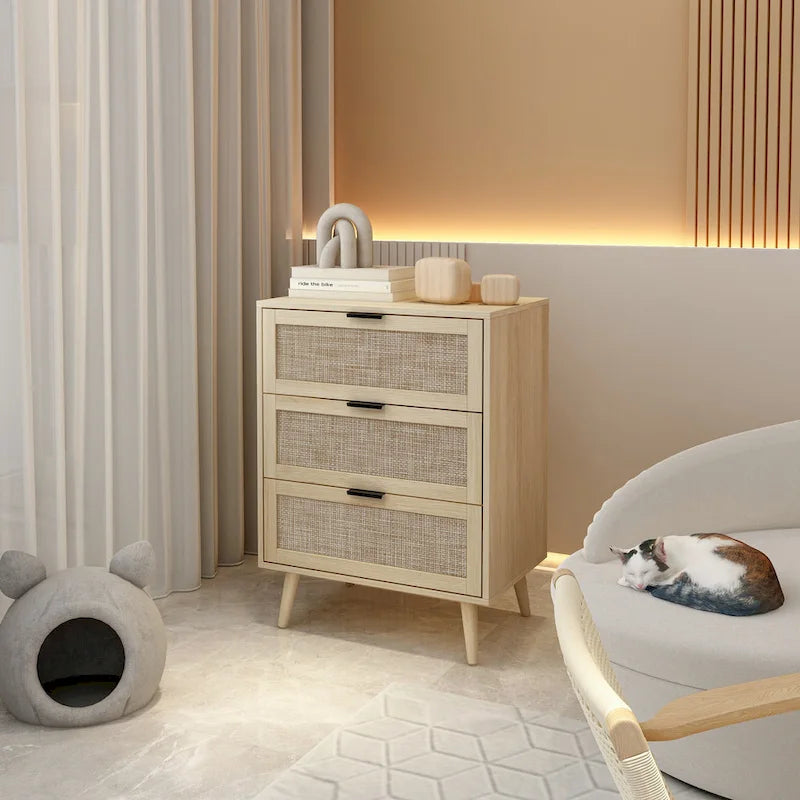 Rattan 3 Drawer Cabinet for bedroom living room