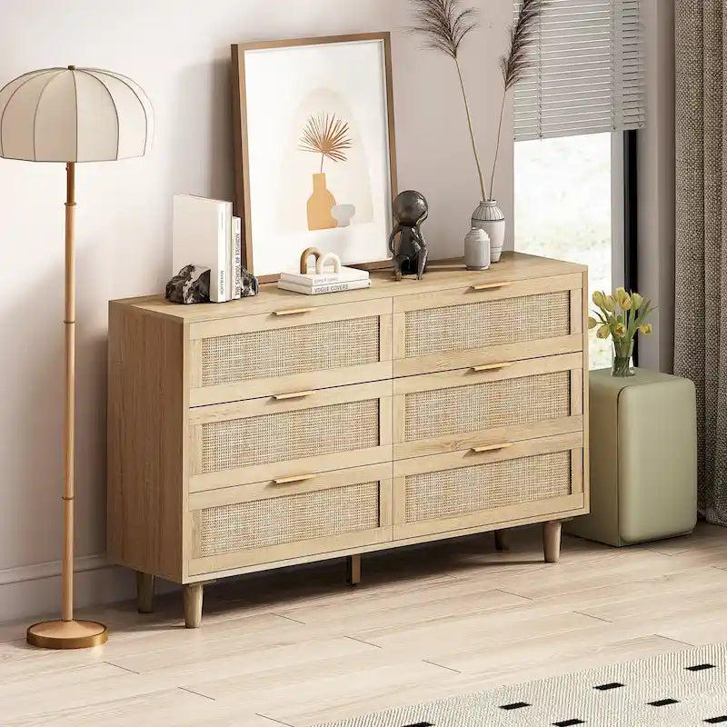 51.18 6-Drawers Rattan Storage Cabinet for Bedroom,Living Room