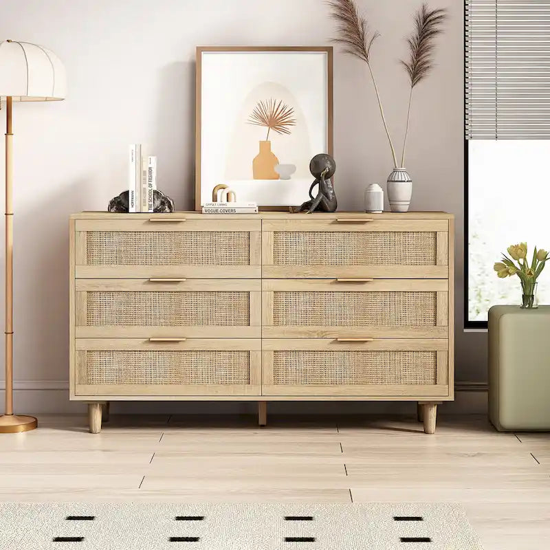 51.18 6-Drawers Rattan Storage Cabinet for Bedroom,Living Room