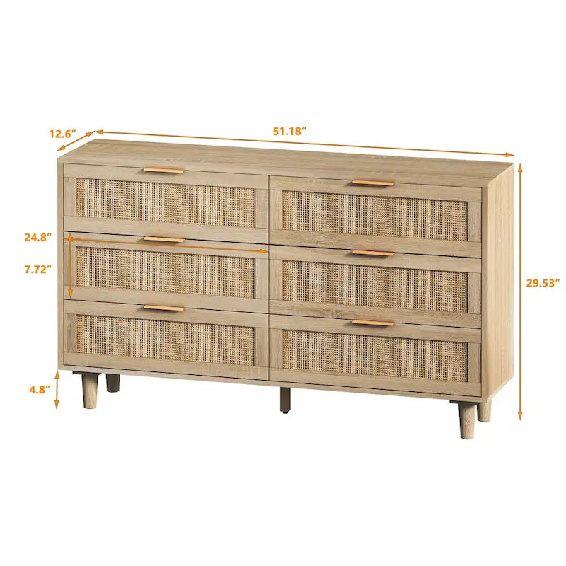 51.18 6-Drawers Rattan Storage Cabinet for Bedroom,Living Room