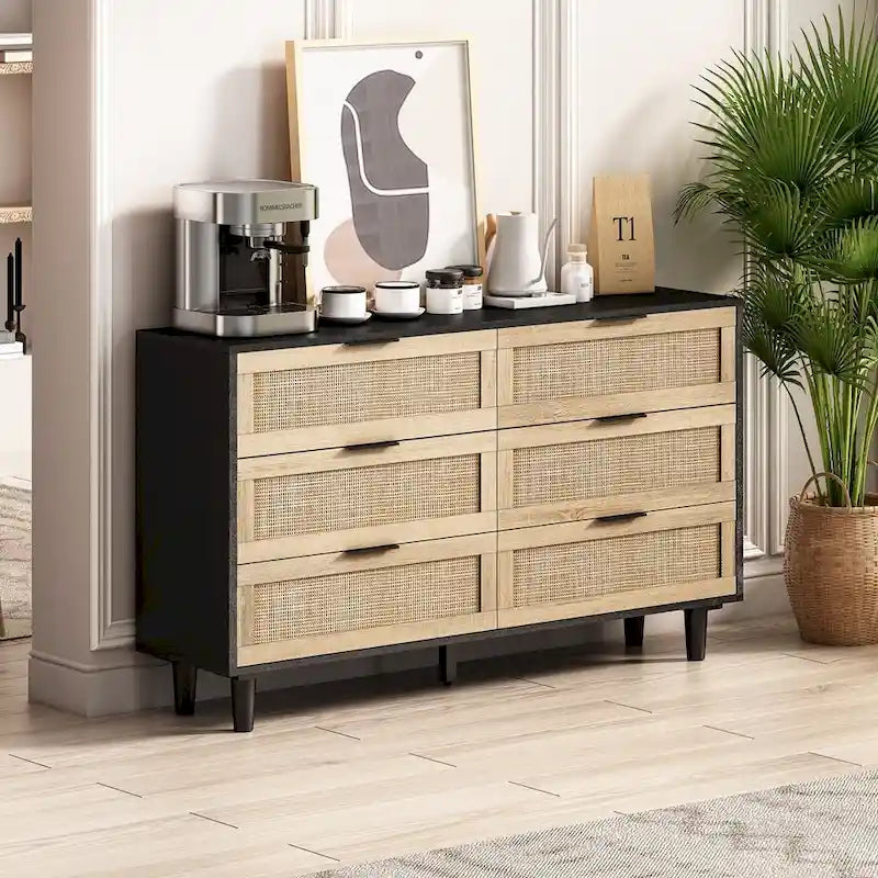 51.18 6-Drawers Rattan Storage Cabinet for Bedroom,Living Room