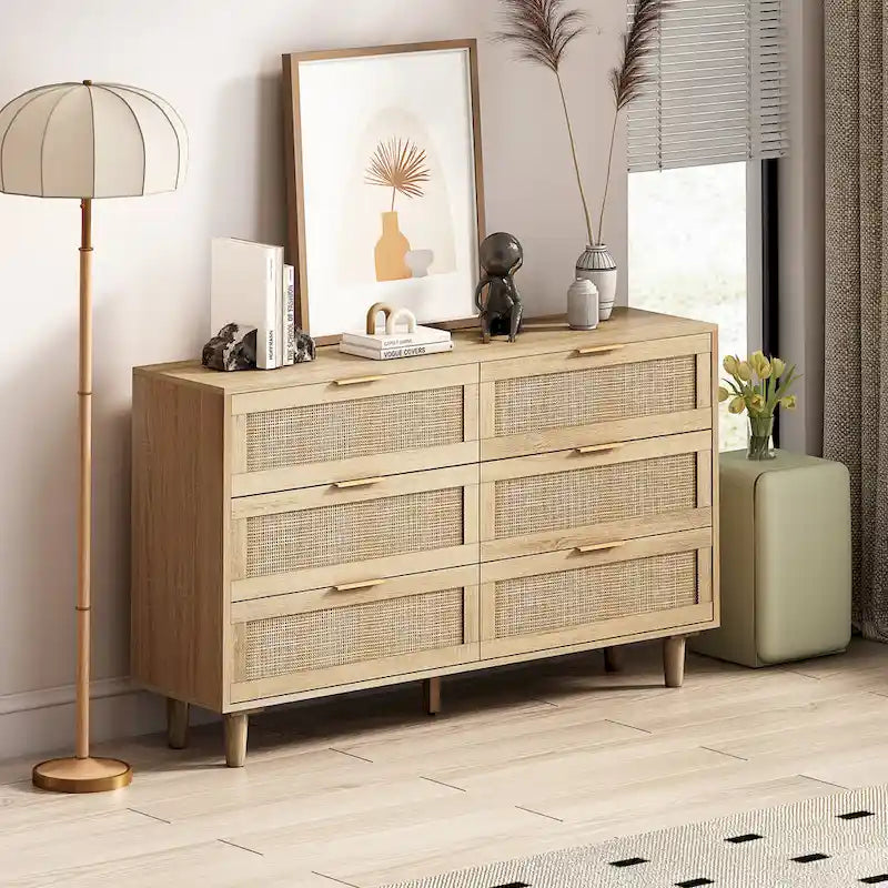 51.18 6-Drawers Rattan Storage Cabinet for Bedroom,Living Room