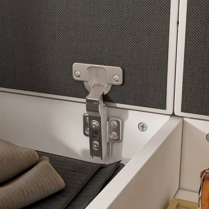 The shoe rack in the entryway features a hidden compartment beneath the seat, the double-door cabinet has fixed shelves, the single-door cabinet offers ample storage space, and the large side shelf can be used for storing...