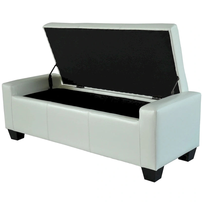 White Faux Leather Storage Bench/Ottoman