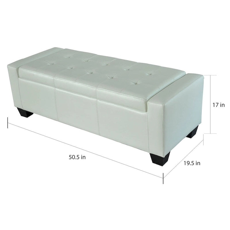 White Faux Leather Storage Bench/Ottoman