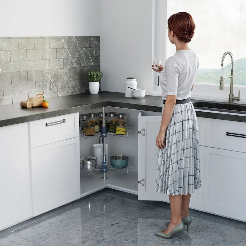 32-inch diameter rotating storage rack - 270-degree double-layer stainless steel storage rack