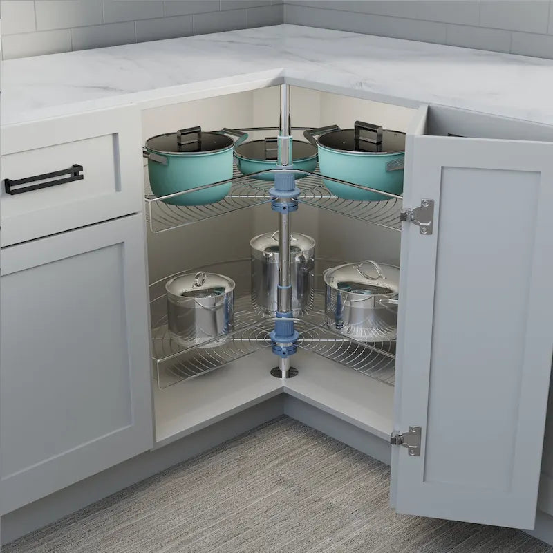 32-inch diameter rotating storage rack - 270-degree double-layer stainless steel storage rack