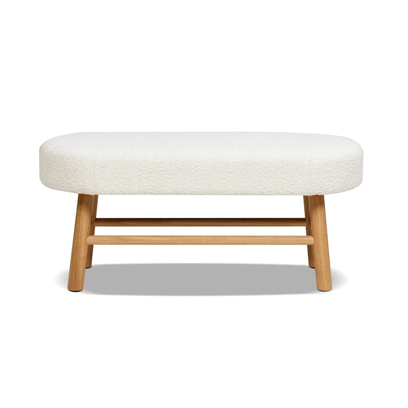 Oval Bench, Cream Faux Shearling, Wood Legs, 2-Seater