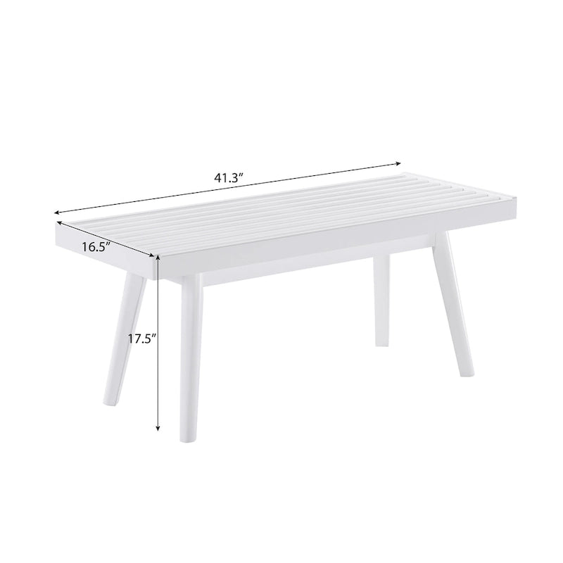 Solid Wood Farmhouse Slat Bench With Tapered Legs, White Finish, 41.3" Wide Entryway Seating