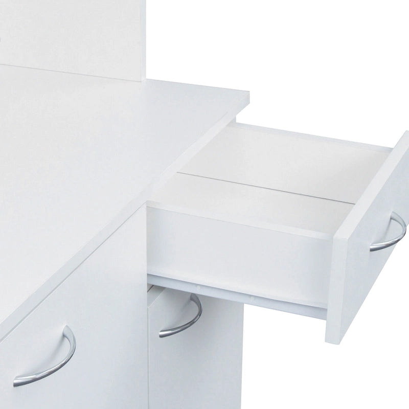 White 71-inch tall kitchen cabinet/storage unit with 6 doors.