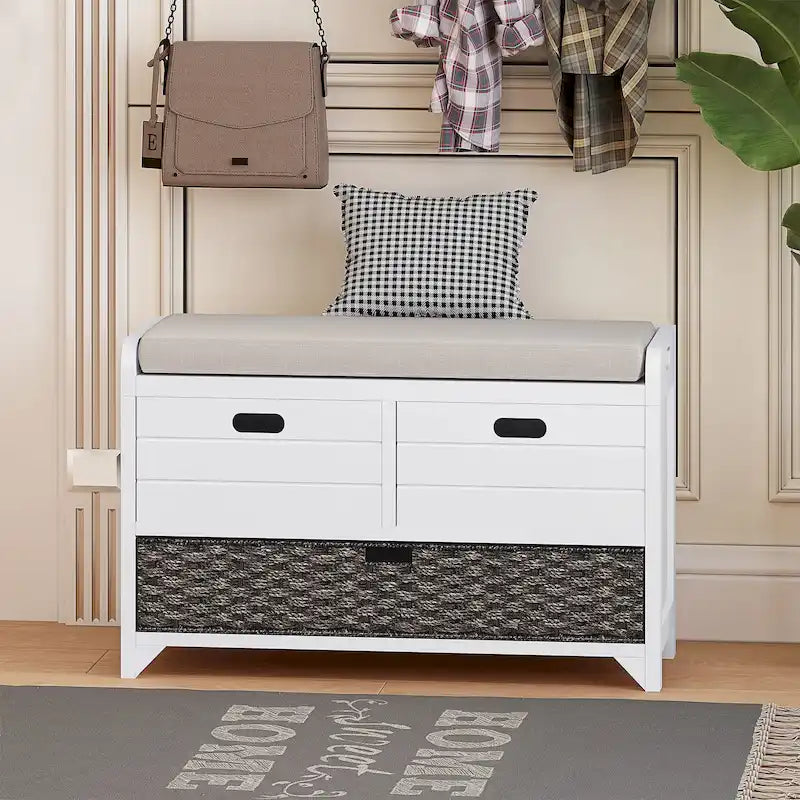 Storage Bench with Removable Basket and 2 Drawers