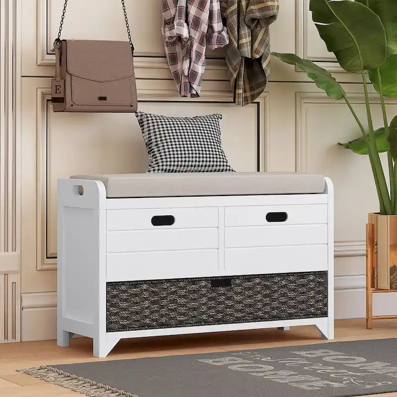 Storage Bench with Removable Basket and 2 Drawers