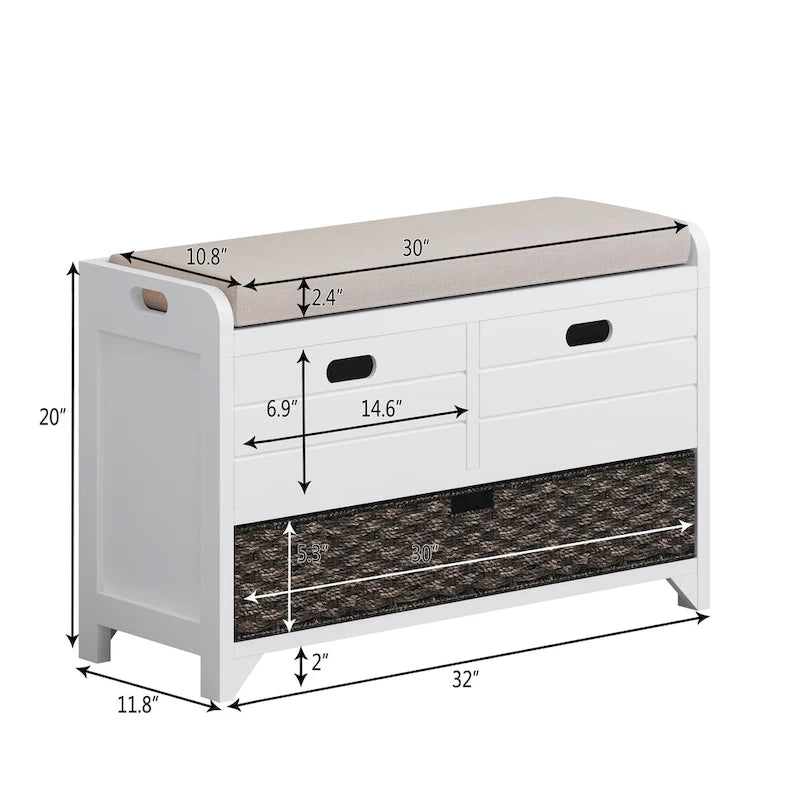 Storage Bench with Removable Basket and 2 Drawers