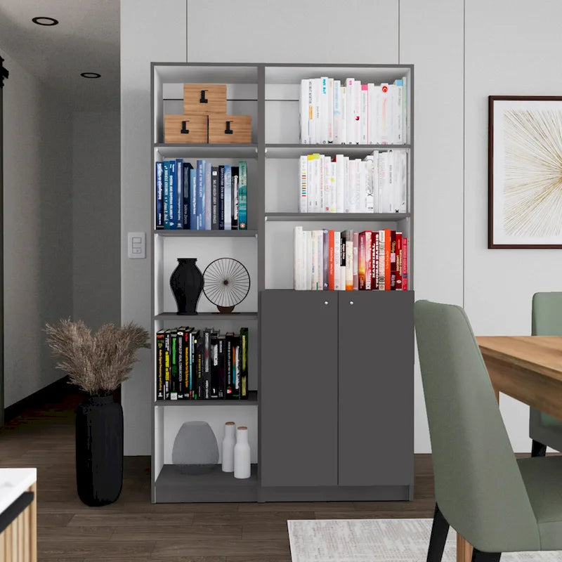 Tall, narrow 5-tier bookcase set (2 pieces)