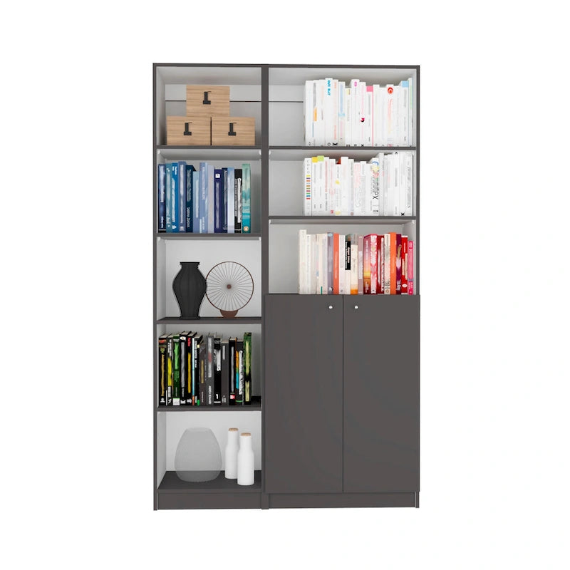 Tall, narrow 5-tier bookcase set (2 pieces)