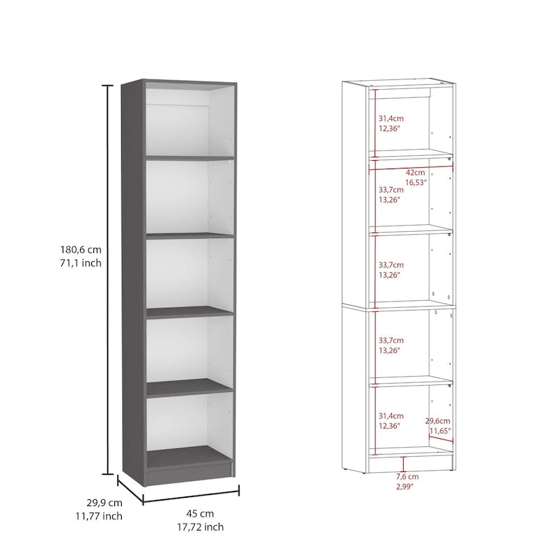 Tall, narrow 5-tier bookcase set (2 pieces)
