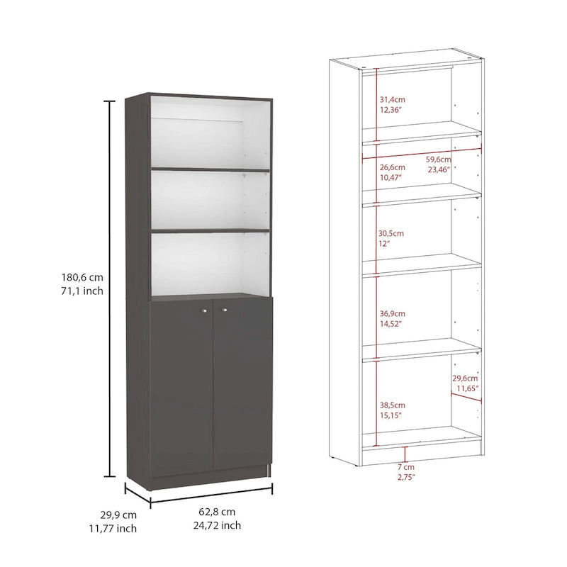 Tall, narrow 5-tier bookcase set (2 pieces)