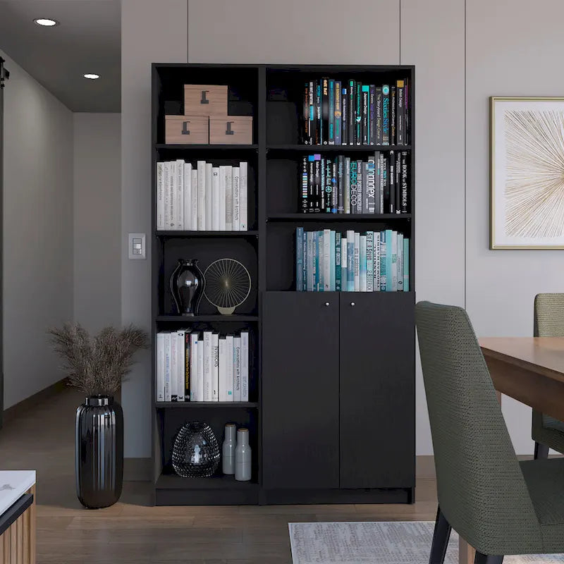 Tall, narrow 5-tier bookcase set (2 pieces)