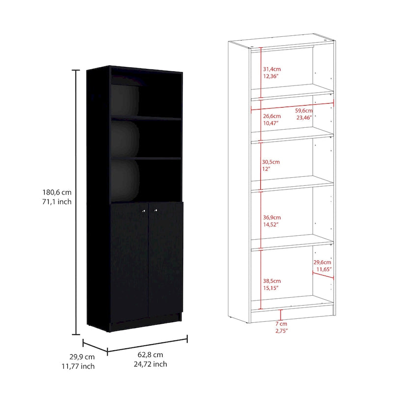 Tall, narrow 5-tier bookcase set (2 pieces)