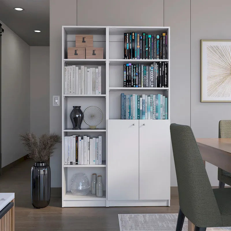 Tall, narrow 5-tier bookcase set (2 pieces)