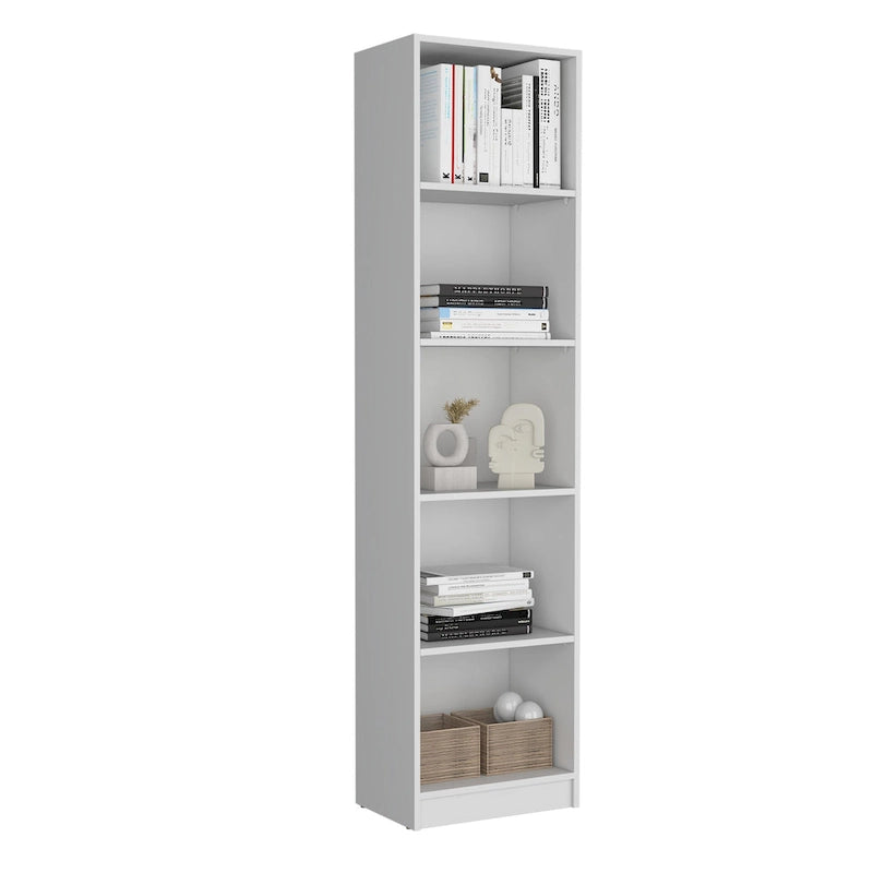 Tall, narrow 5-tier bookcase set (2 pieces)