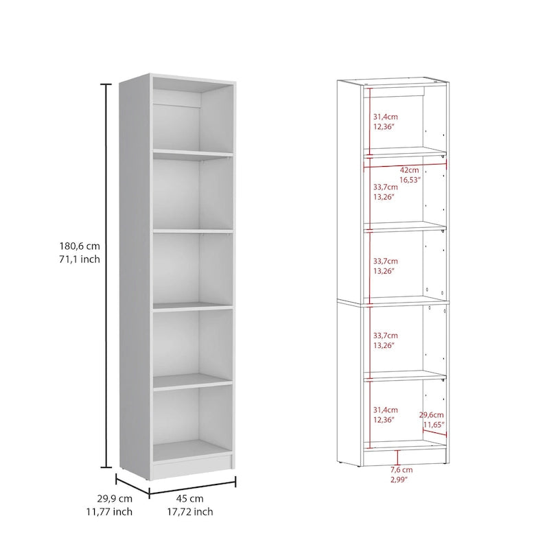 Tall, narrow 5-tier bookcase set (2 pieces)