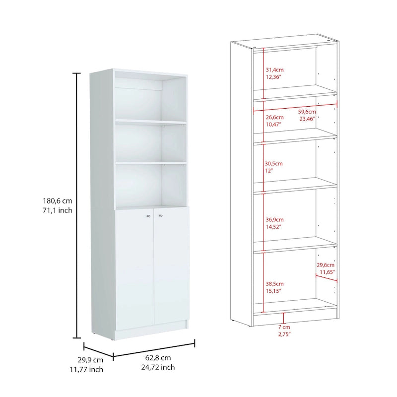 Tall, narrow 5-tier bookcase set (2 pieces)