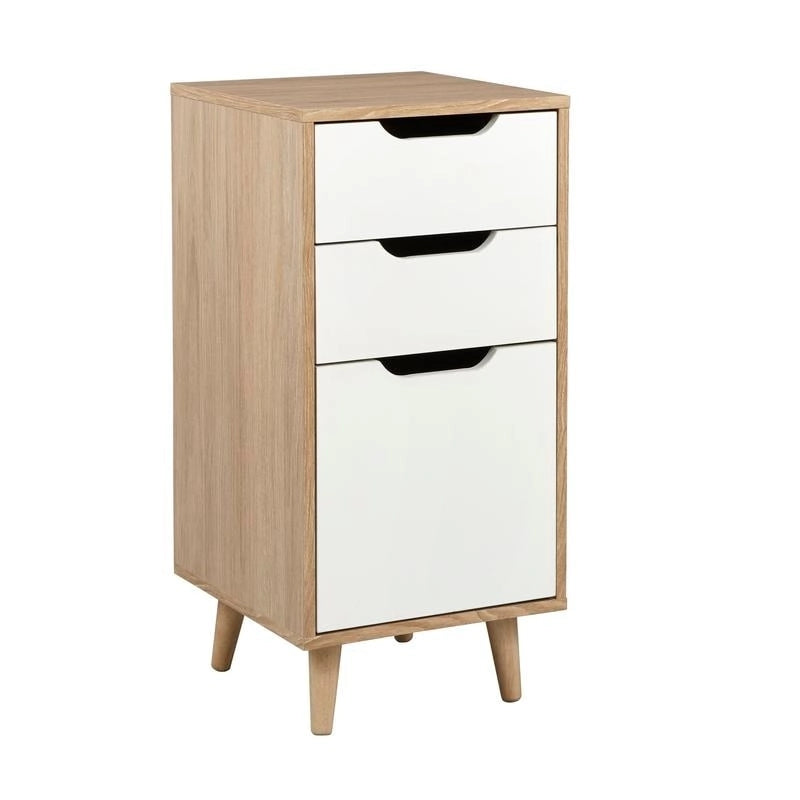 Wooden File Cabinet With Tapered Legs — 2 Supply Drawers & 1 Letter-Size File Drawer, Mid-Century Office Storage, 31.7" High