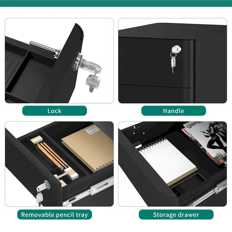 Modern 3-Drawer Mobile Steel File Cabinet