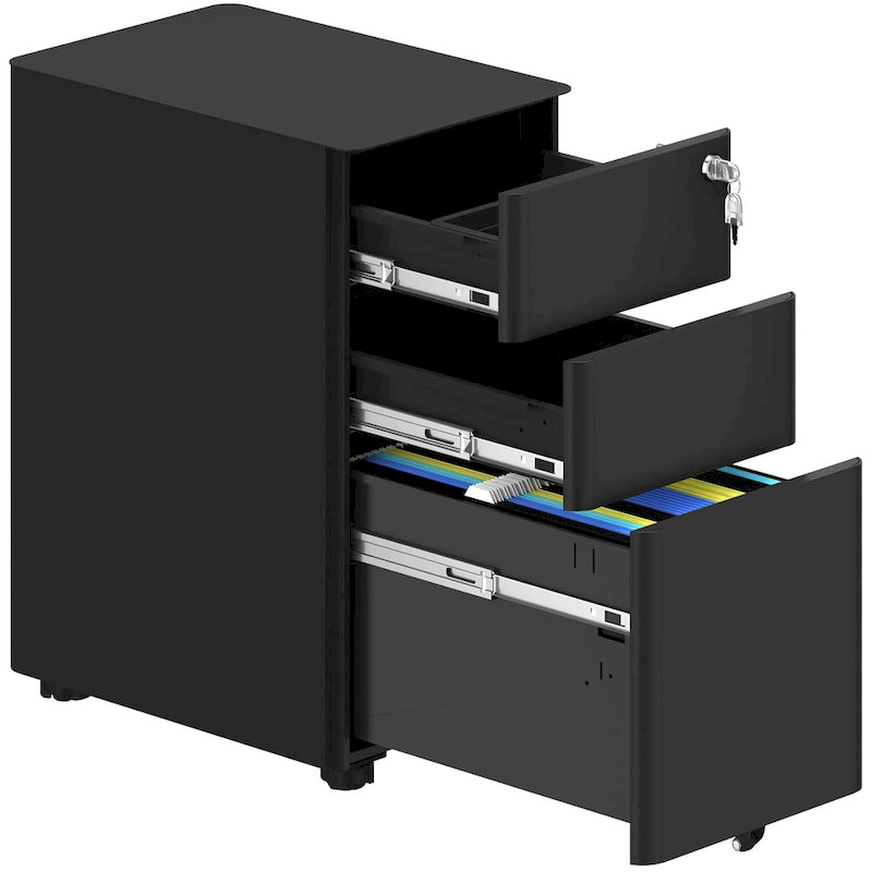 Modern 3-Drawer Mobile Steel File Cabinet