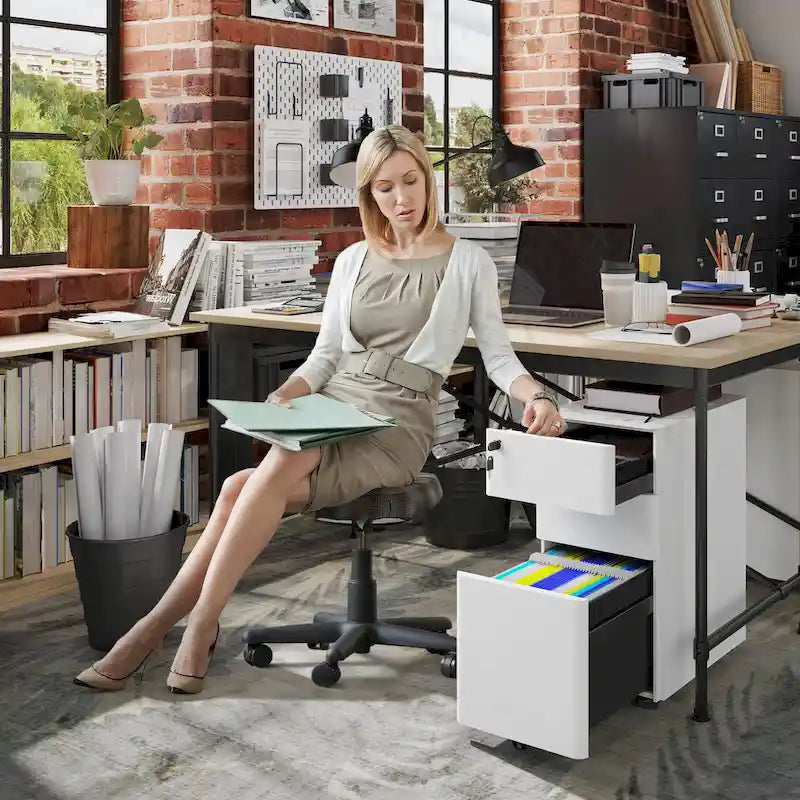 Modern 3-Drawer Mobile Steel File Cabinet