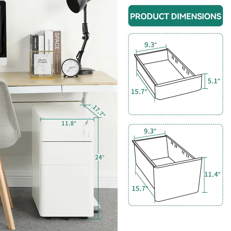 Modern 3-Drawer Mobile Steel File Cabinet